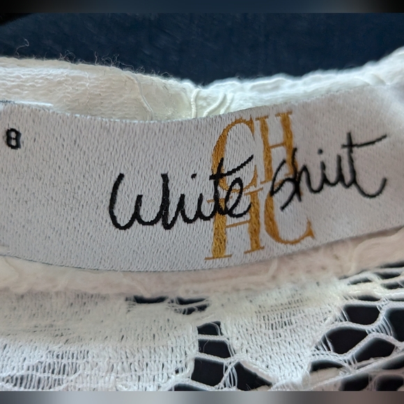 CH Carolina Herrera Lace Logo White Blouse With Under Camisole Size 8 - Picture 3 of 8